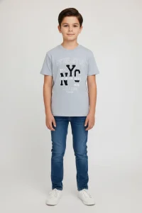 10-13 Yaş Baskılı Erkek Çocuk Tişört Gri - 3262063.1576.