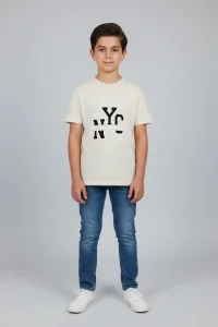 10-13 Yaş Baskılı Erkek Çocuk Tişört Krem - 3262063.1576.