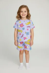 4-10 Yaş Baskılı Kız Çocuk Pijama Takımı Lila - 53609.1776.