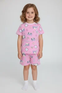 4-10 Yaş Baskılı Kız Çocuk Pijama Takımı Pembe - 53609.1776.