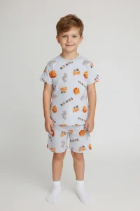 4-10 Yaş Baskılı Erkek Çocuk Pijama Takımı Gri - 53610.1776.