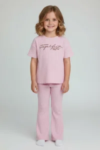 5-14 Yaş Baskılı Kız Çocuk Kaşkorse Takım Pijama Pembe - 53657.1951.