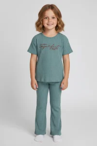 5-14 Yaş Baskılı Kız Çocuk Kaşkorse Takım Pijama Koyuyeşil - 53657.1951.