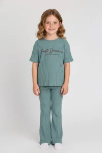 5-14 Yaş Baskılı Kız Çocuk Kaşkorse Takım Pijama Koyuyeşil - 53658.1951.