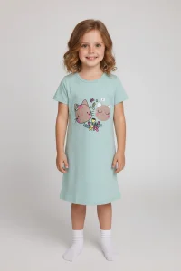 5-14 Yaş Kız Çocuk Baskılı Elbise Pijama  Çağla - 6220.1951.