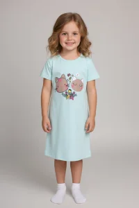 5-14 Yaş Kız Çocuk Baskılı Elbise Pijama  Mint - 6220.1951.