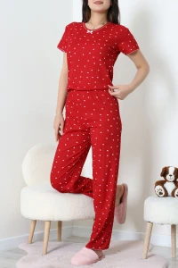 Bürümcük V Yaka Pijama Takımı Bordo - 126.1287.