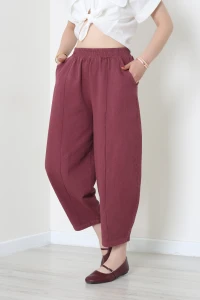 Gabardin Balon Paça Lastikli Pantolon Bordo - 32829.2176.