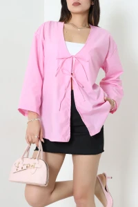Bağlamalı Poplin Gömlek Pembe - 44060.2118.