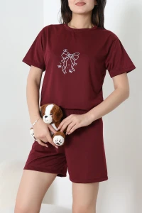 Süprem Baskılı Şortlu Pijama Takımı Bordo - 53529.1567.