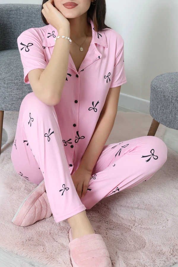 Milan Düğmeli Pijama Takımı Pembe - 53608.2123.