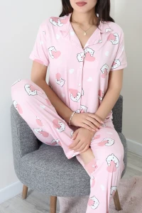 Milan Düğmeli Pijama Takımı Pudra - 53608.2123.