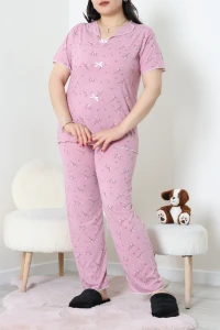 Büyük Beden Puantiyeli Viskon Pijama Takımı Pembeçiçekli - 71238.1048.