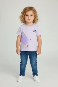 2-5 Yaş Nakışlı Kız Çocuk Tişört Lila - 5262035.1576.