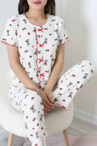Bürümcük Fırfırlı Pijama Takımı Kremayı - 158.1287.