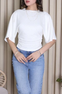 Taşlı Modal Bluz Ekru - 52417.2181.