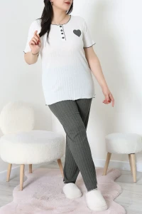 Büyük Beden Kaşkorse Pijama Takımı Haki - 53612.1048.