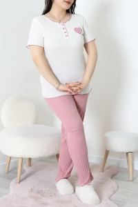 Büyük Beden Kaşkorse Pijama Takımı Pembe - 53612.1048.