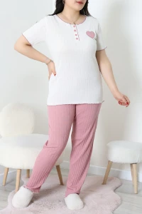 Büyük Beden Kaşkorse Pijama Takımı Pembe - 53612.1048.