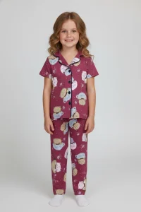 4-12 Yaş Milan Düğmeli Pijama Takımı Bordo - 53580.1776.