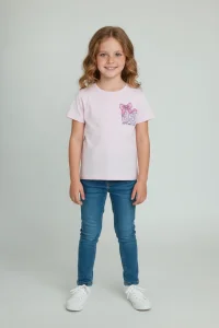 6-9 Yaş Baskılı Kız Çocuk Tişört Pembe - 6262079.1576.