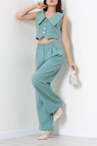 V Yaka Yelekli Double Takım Mint - 55201.701.