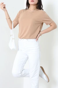 V Yaka Wortex Tişört Camel - 61203.053.