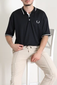 Premium Pike Polo Yaka Oversize Erkek Tişört Siyah - 71793.1567.