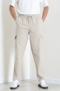 Keten Beli Lastikli Kargo Cepli Erkek Pantolon Taş - 75036.2170.