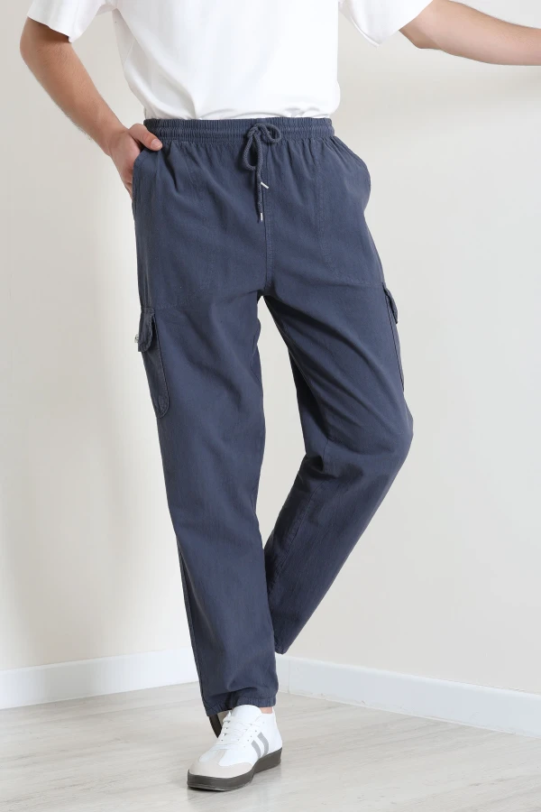 Keten Beli Lastikli Kargo Cepli Erkek Pantolon İndigo - 75036.2170.