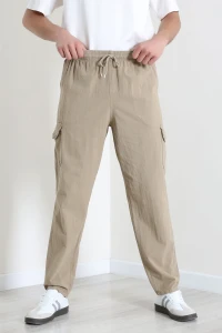Keten Beli Lastikli Kargo Cepli Erkek Pantolon Bej - 75036.2170.