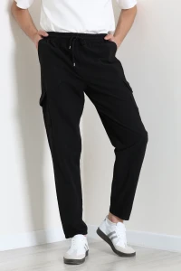 Keten Beli Lastikli Kargo Cepli Erkek Pantolon Siyah - 75036.2170.