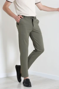 Diogonel Likralı Beli Lastikli Duble Paça Erkek Pantolon Haki - 79002.1937.