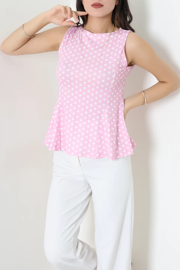 Mikro Puantiyeli Bluz Pembe - 90015.2023.
