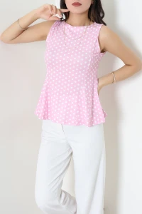 Mikro Puantiyeli Bluz Pembe - 90015.2023.