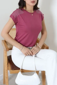 Omuz Taş Detaylı Viskon Bluz Gülkurusu - 71948.599.