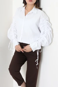 Kolları Büzgülü Gömlek Beyaz - 75025.444.