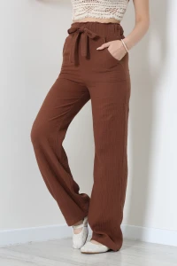 Müslim Bol Paça Kuşaklı Pantolon Kahve - 90017.2023.
