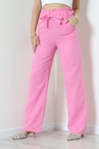 Müslim Bol Paça Kuşaklı Pantolon Pembe - 90017.2023.