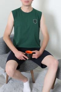 Süprem Şortlu Erkek Pijama Takımı Koyuyeşil - 42983.1048.
