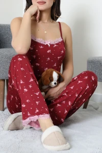 Milan Dantelli İp Askılı Pijama Takımı Bordopembe - 53619.1857.
