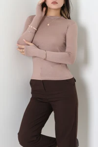 Dik Yaka Parmak Geçmeli Viskon Body Vizon - 40076.599.