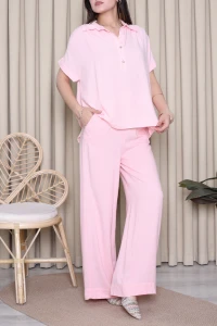 Gömlekli Keten Takım Pembe - 75064.1347.
