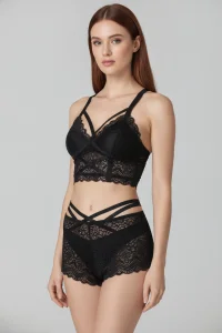 Dantelli İpli Bralet Sütyen Takım Siyah - 3050.1364.