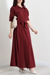 Kısa Kollu Elbise Bordo - 51424.683.