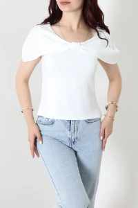 Fiyonk Detaylı Modal Bluz Beyaz - 52414.2023.
