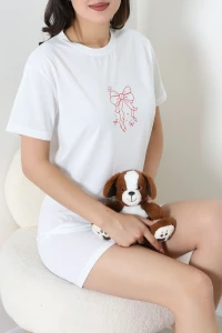 Süprem Baskılı Şortlu Pijama Takımı Beyaz - 53529.1567.
