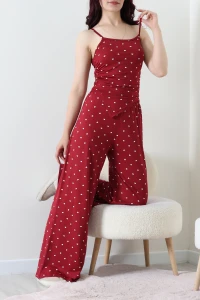Asimetrik Kesim Milan Pijama Takımı Bordobeyaz - 53567.1857.