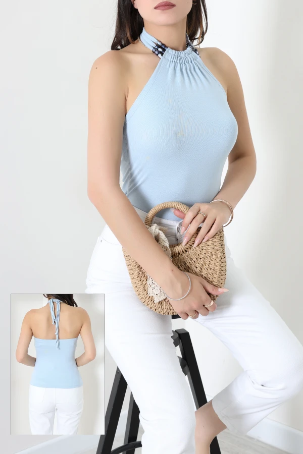 Halter Yaka Boncuk Detaylı Boyundan Bağlamalı Buzy Bluz Bebemavi - 71964.1748.