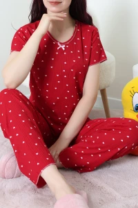 Bürümcük V Yaka Pijama Takımı Bordo - 126.1287.